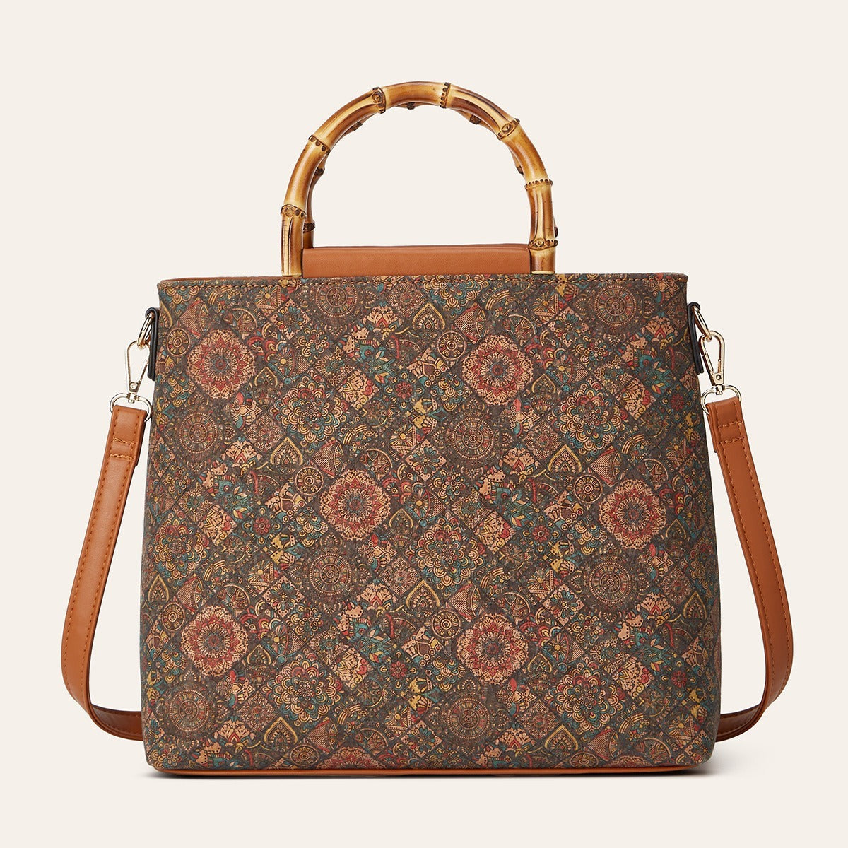 Vintage Ethnic Style Cork Print Tote Bag Eco-Friendly Large Capacity Handbag