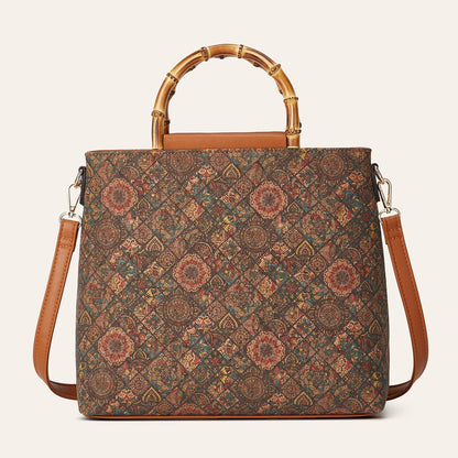 Vintage Ethnic Style Cork Print Tote Bag Eco-Friendly Large Capacity Handbag