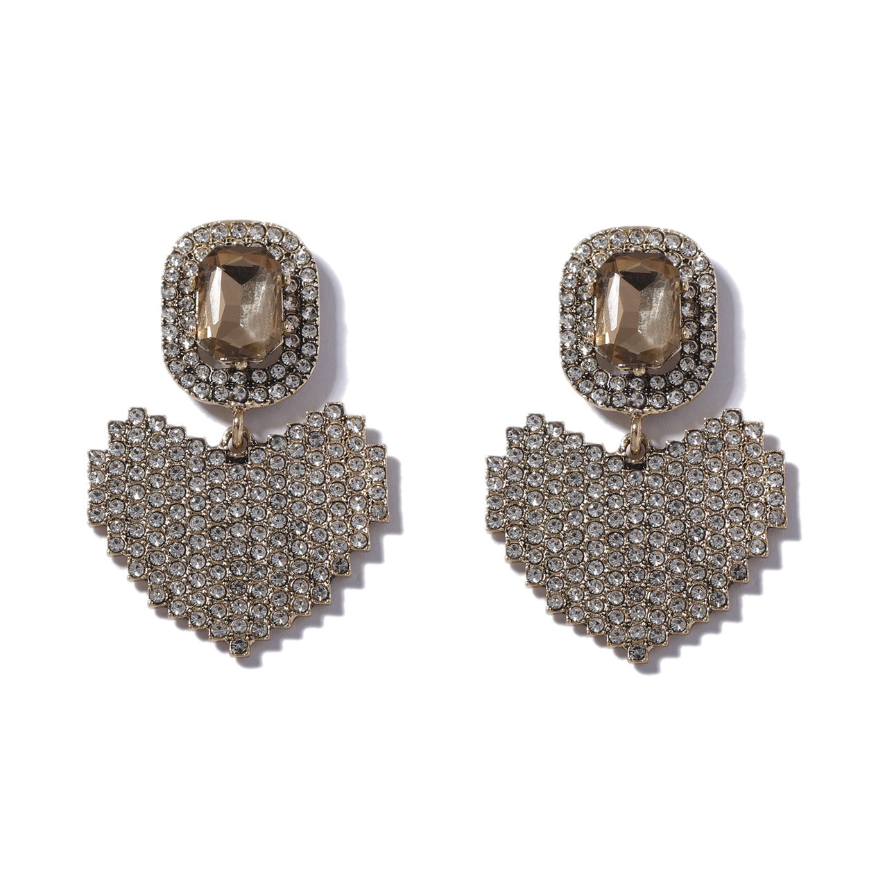 Alloy Heart Drop Earrings Paved Crystal Everyday Chic