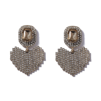 Alloy Heart Drop Earrings Paved Crystal Everyday Chic