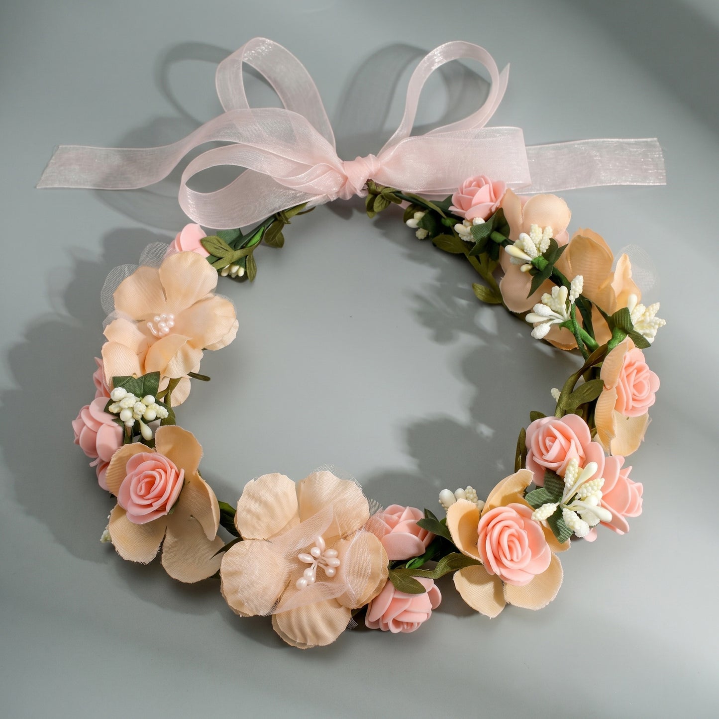 Floral Headband with Ribbons Handmade for Boho and Beach Photoshoots