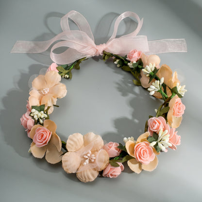 Floral Headband with Ribbons Handmade for Boho and Beach Photoshoots