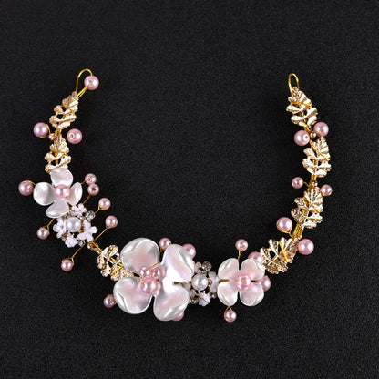 Baroque Pink Pearl Crown Bridal Headpiece