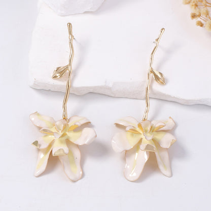 Earrings Metal Floral Statement Drop Vacation Style