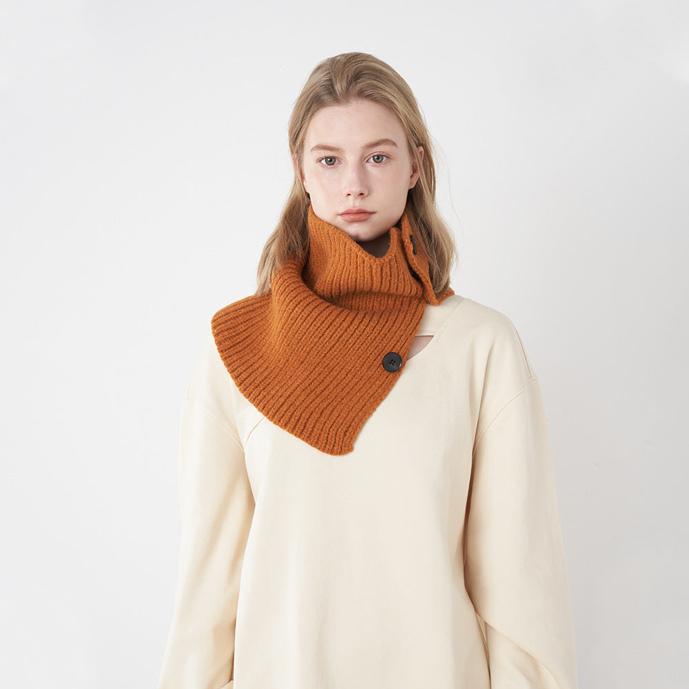 Pure Wool Knitted Scarf with Detachable Buttons for Women