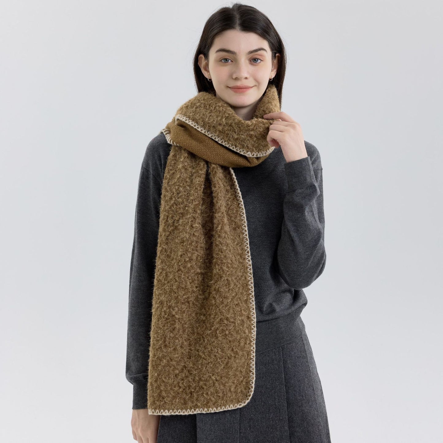 Simple Solid Color Wool Blend Scarf for Women - Cozy Winter Wrap