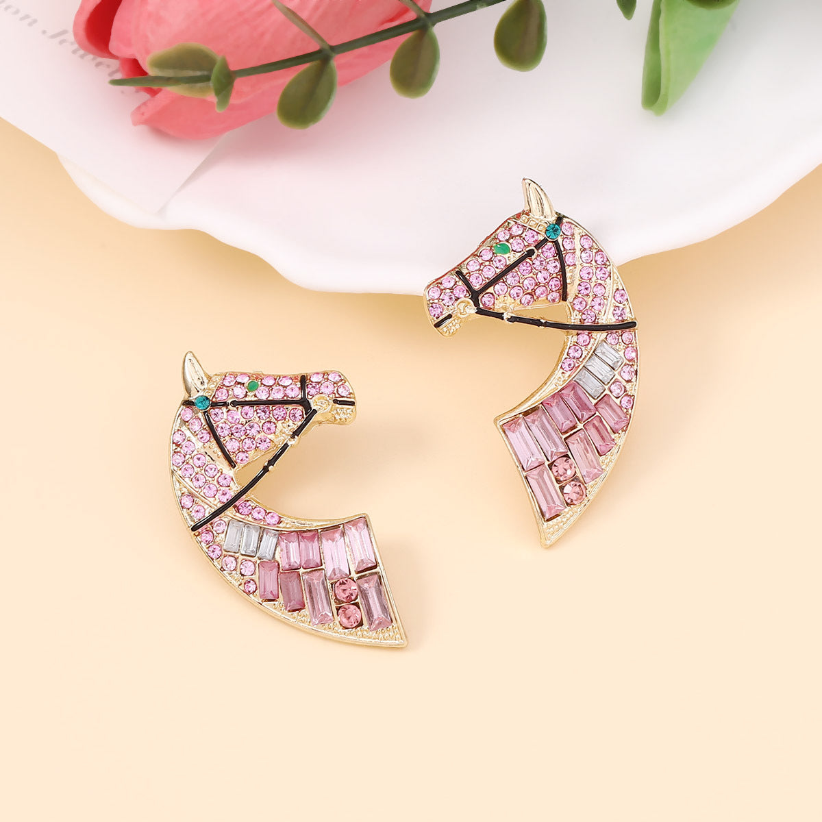 Stud Earrings Crystal Horse Head Lightweight Chic