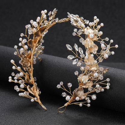 Gold Alloy Leaf Shape Pearl Hairpin Wedding Headpiece