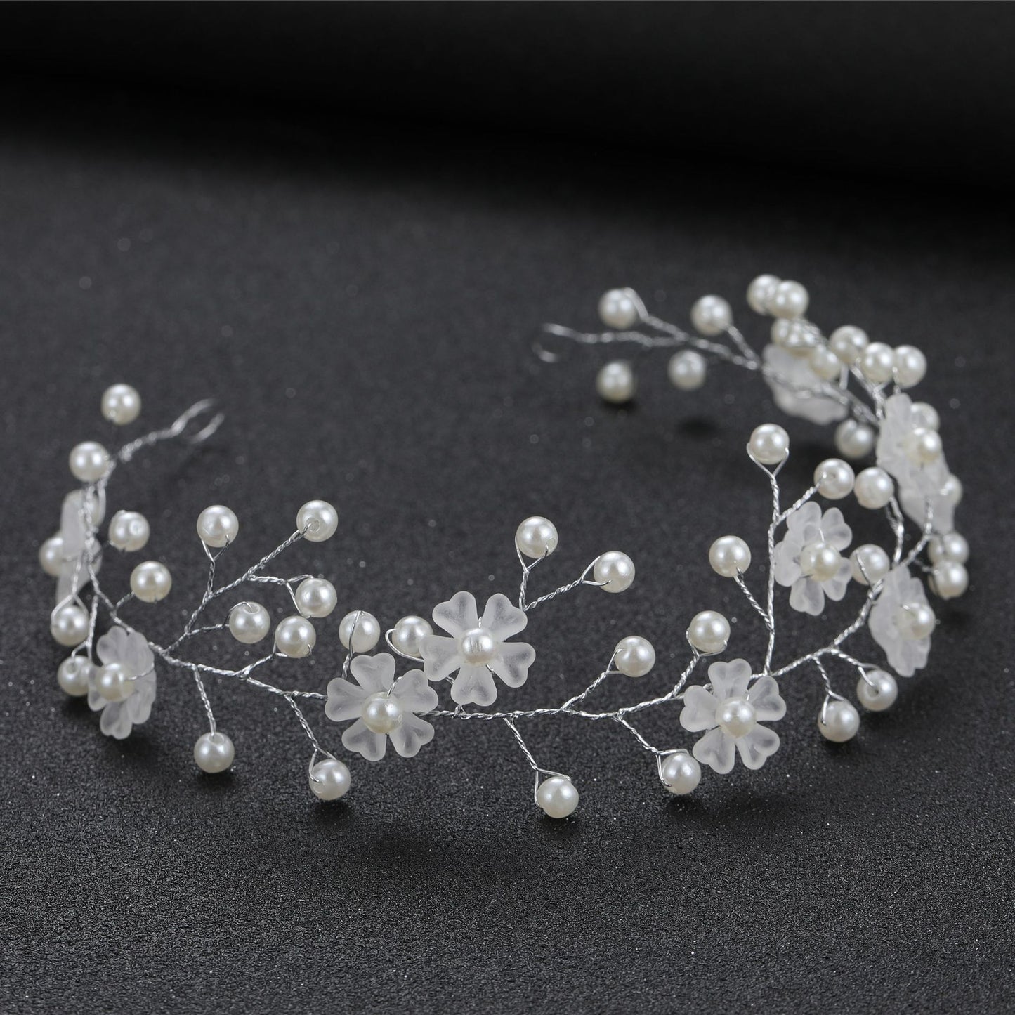 Transparent Handmade Pearl Flower Headband for Brides