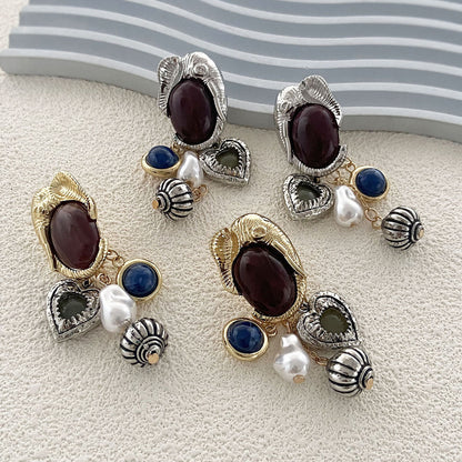 Elephant Pendant Earrings Vintage Pearl Gem Everyday