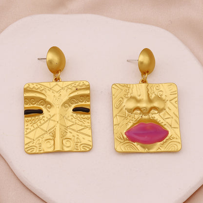 Gold Plated Lip Motif Stud Earrings French Chic