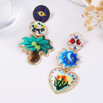 Alloy Earrings Asymmetrical Heart Floral Light Vintage
