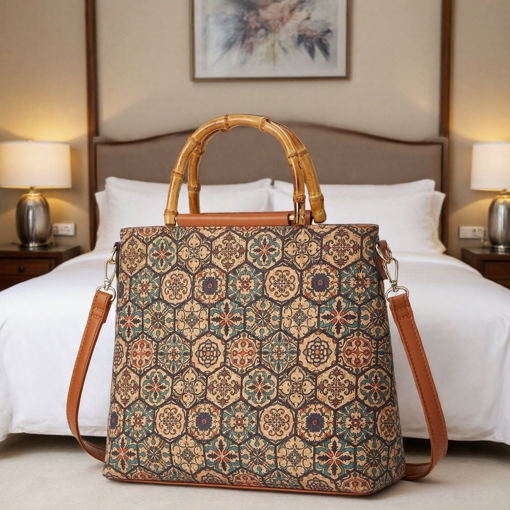 Vintage Ethnic Style Cork Print Tote Bag Eco-Friendly Large Capacity Handbag