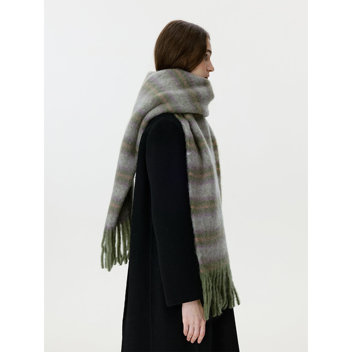 Morandi Color Gradient Striped Wool Fringed Scarf for Men and Women
