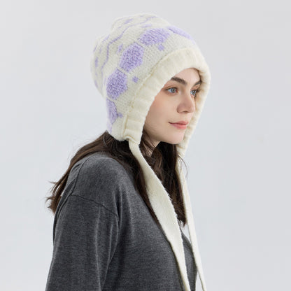 Hexagonal Knitted Beanie Hat For Women - Cozy And Adjustable Casual Style
