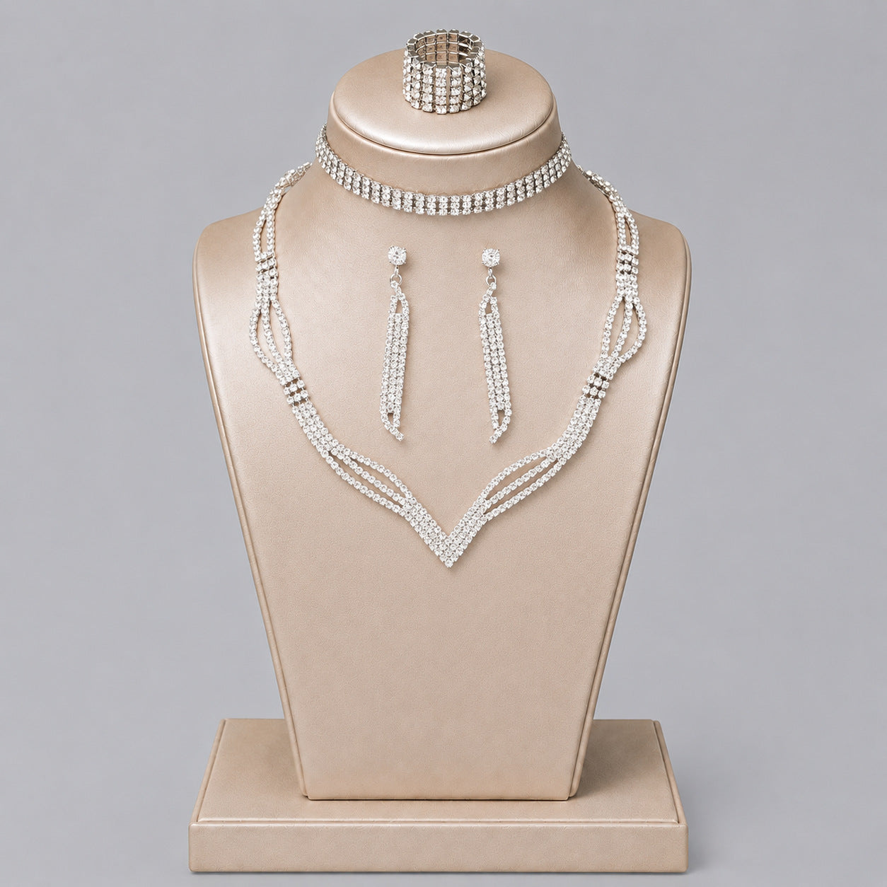 Elegant Crystal Jewelry Set with Necklace and Earrings for Parties