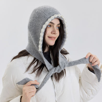 Trendy Knitted Pearl Beret Warm Ear Covering Hat