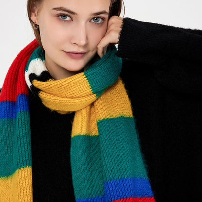 Rainbow Striped Acrylic Knit Scarf for Women