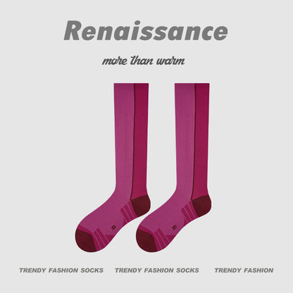 Calf Socks Colorblock Moisture Wicking Athletic