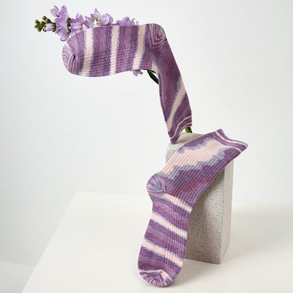 Mid Calf Seamless Wool Blend Striped Socks
