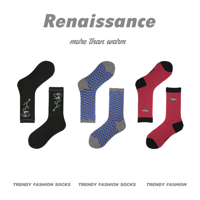 Mid Calf Vintage Gradient Cotton Socks