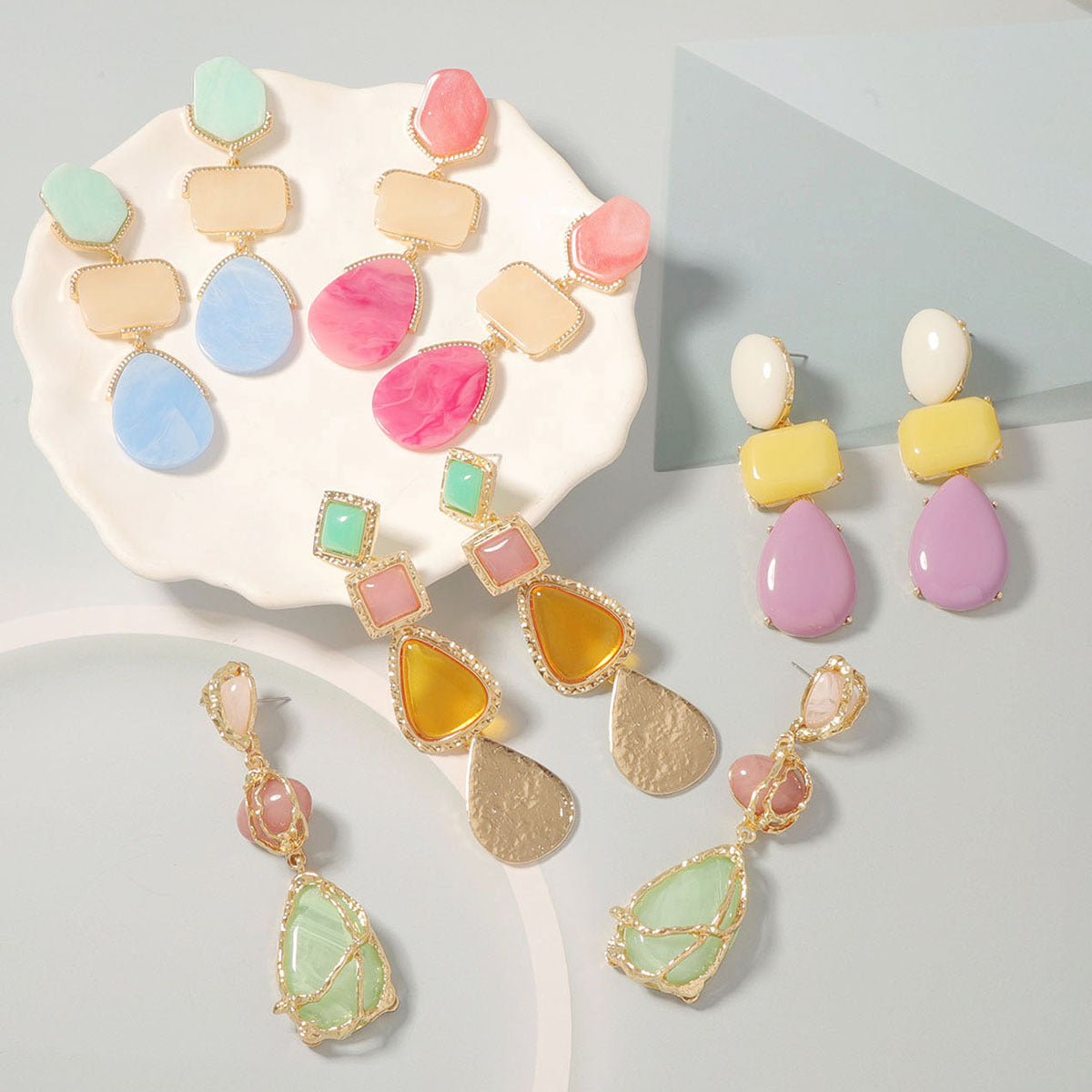 Resin Waterdrop Long Drop Earrings Colorful Boho Chic