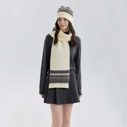Nordic Fair Isle Knit Scarf for Women | Warm Couple's Christmas Shawl