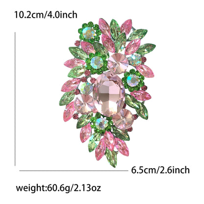 Fresh Green Floral Crystal Glass Brooch Elegant Clothing Accessory