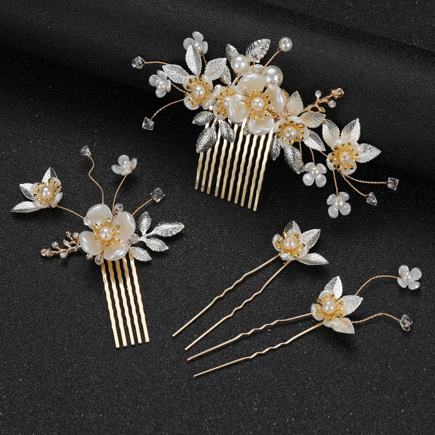 Elegant Pearl Hair Comb Set Bridal Wedding Hairpiece