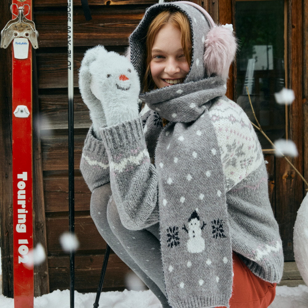 Cartoon Snowman Knitted Scarf Winter Warmth Casual Style