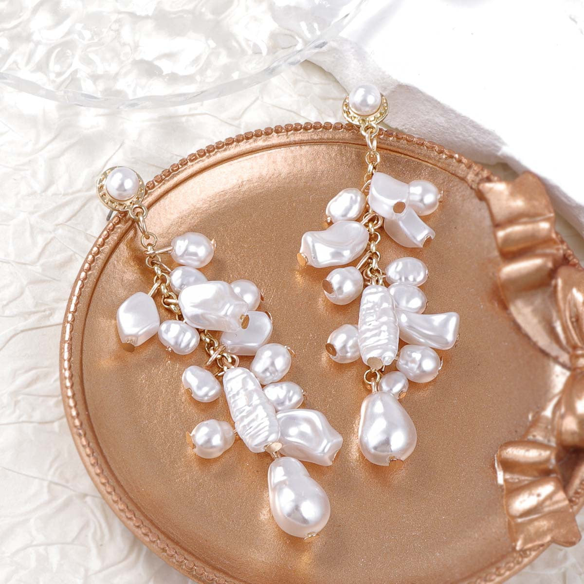 Necklace Baroque Floral Faux Pearl Layered Earring Set