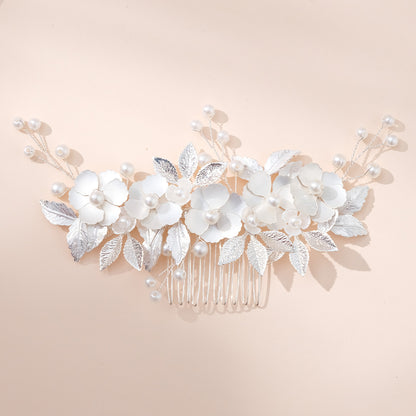 Elegant Silver Pearl Floral Hair Comb for Weddings and Events
