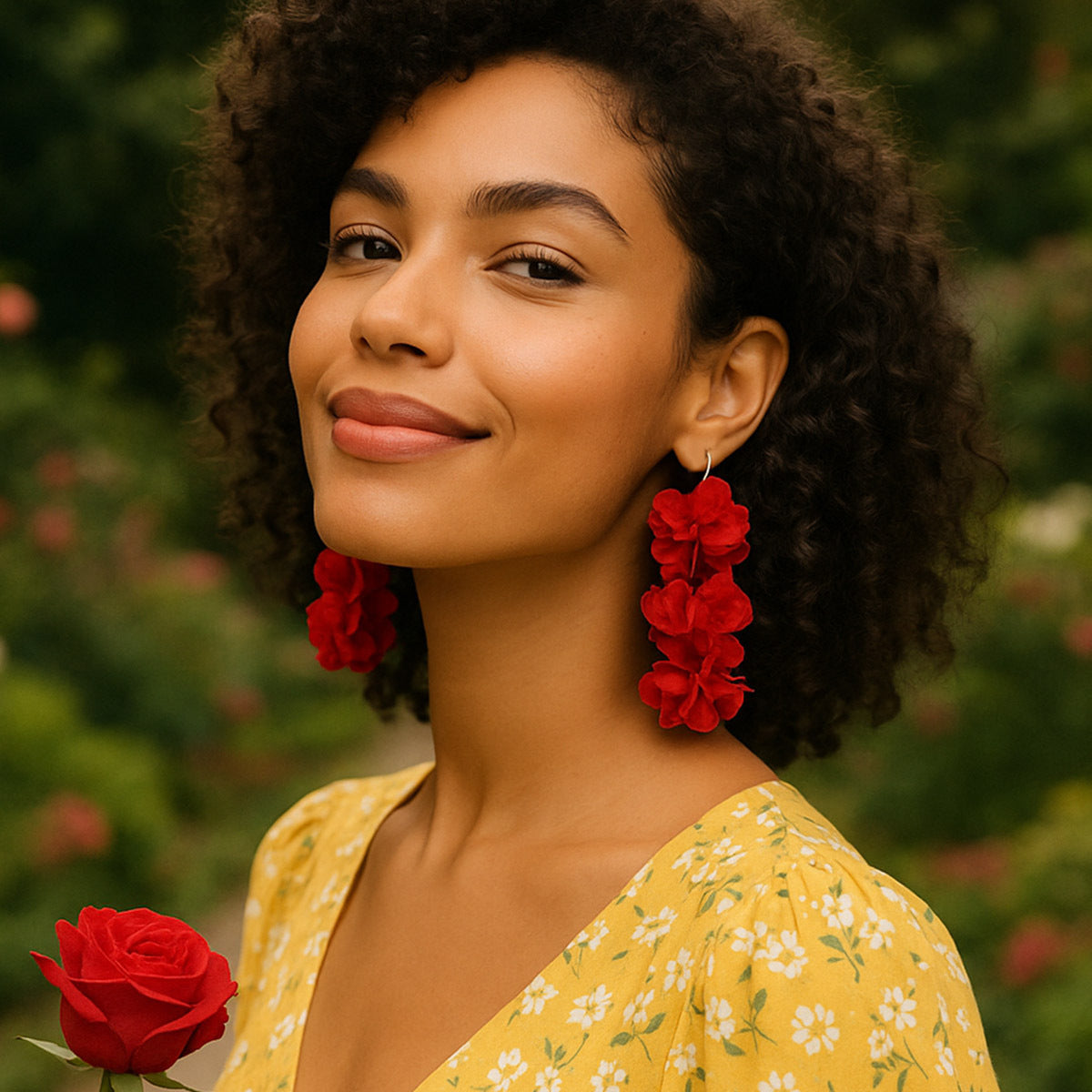 Fabric Flower Statement Earrings Lightweight Office Chic