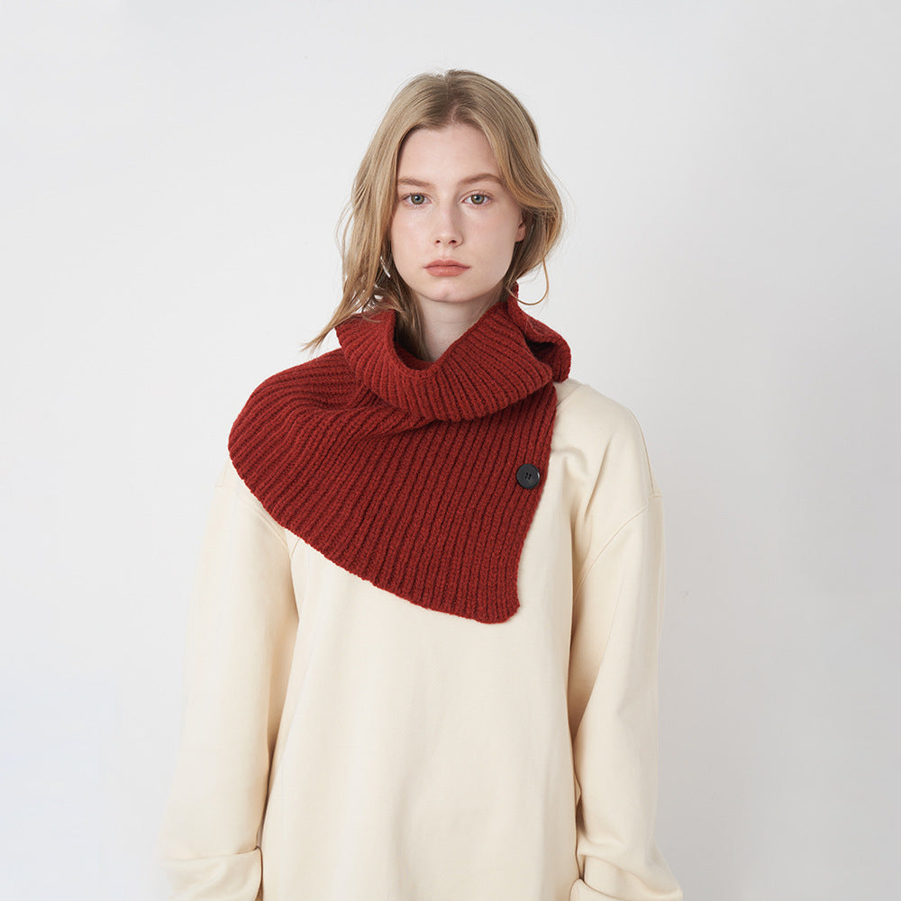 Pure Wool Knitted Scarf with Detachable Buttons for Women