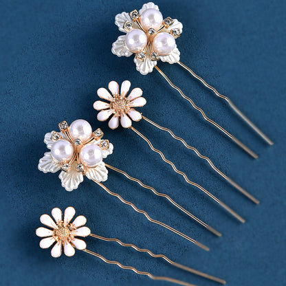 Handmade Pearl Daisy Hairpins U Shaped Hair Fork Bridal Hairpiece