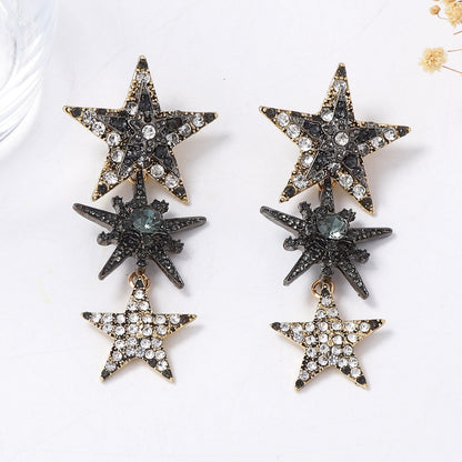 Drop Earrings Long Tassel Star Rhinestone Statement