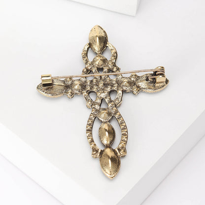 Retro Cross Rhinestone Brooch Unique Accessory for Blazers and Sweaters