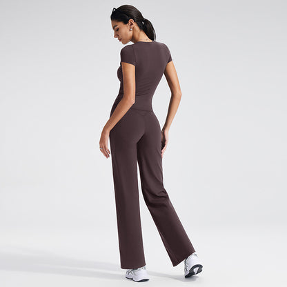 Short Sleeve Yoga Set High Waist Leggings for Women