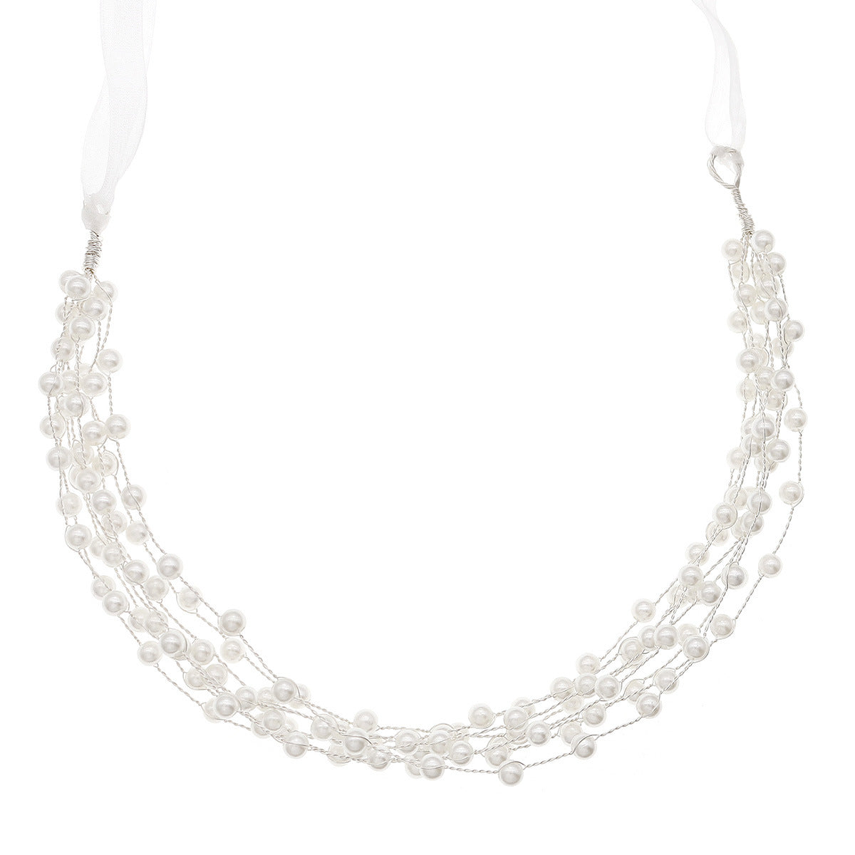Elegant Pearl Headband with Flowing Organza Ribbons