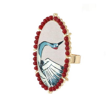 Alloy Adjustable Ring Vintage Bird And Flowers Boho