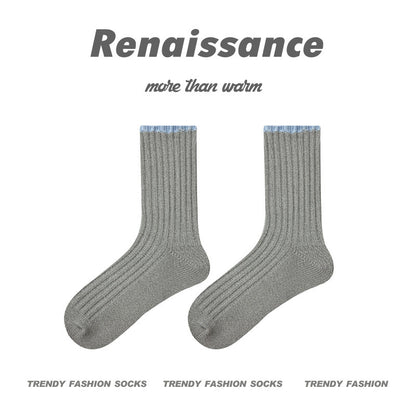 Socks Colorblock Combed Cotton Metallic Mid Calf Casual