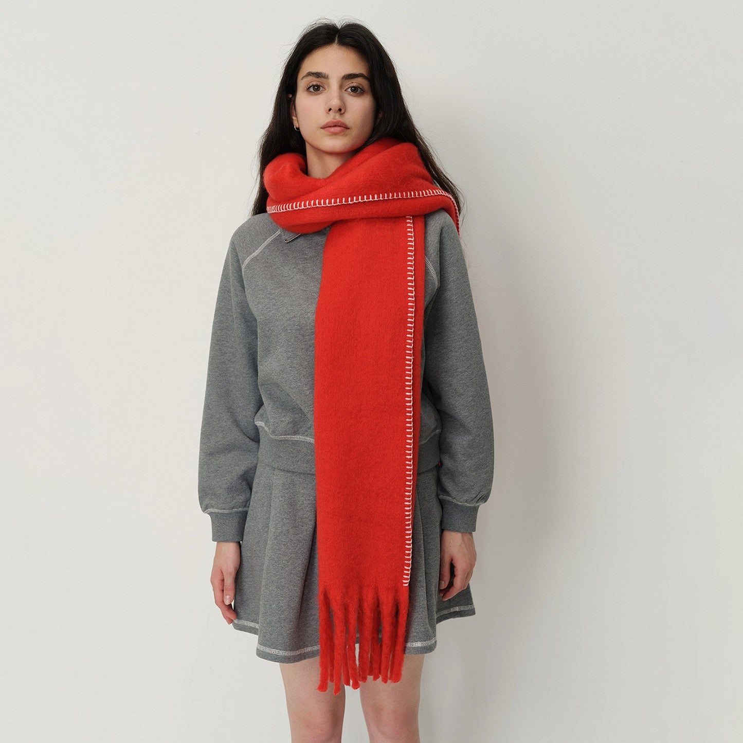 Solid Color Fringed Scarf Stylish Warm Winter Wrap