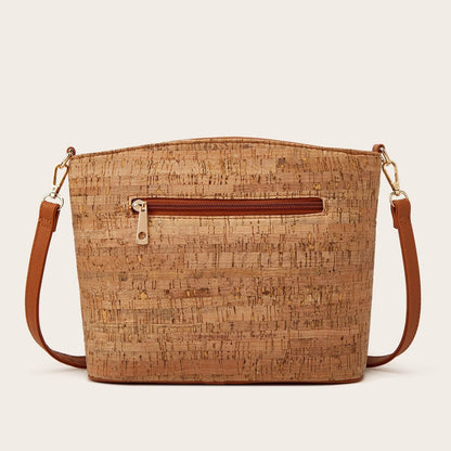 Vintage Cork Shoulder Bag Floral Design Olive Green