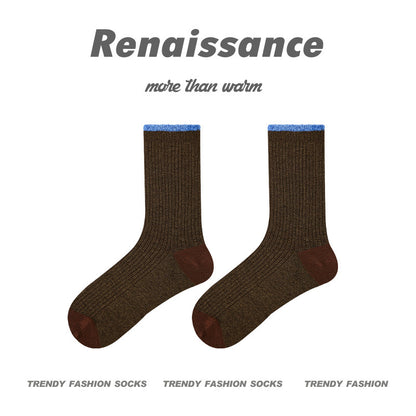 Mid Calf Seamless Wool Blend Striped Socks