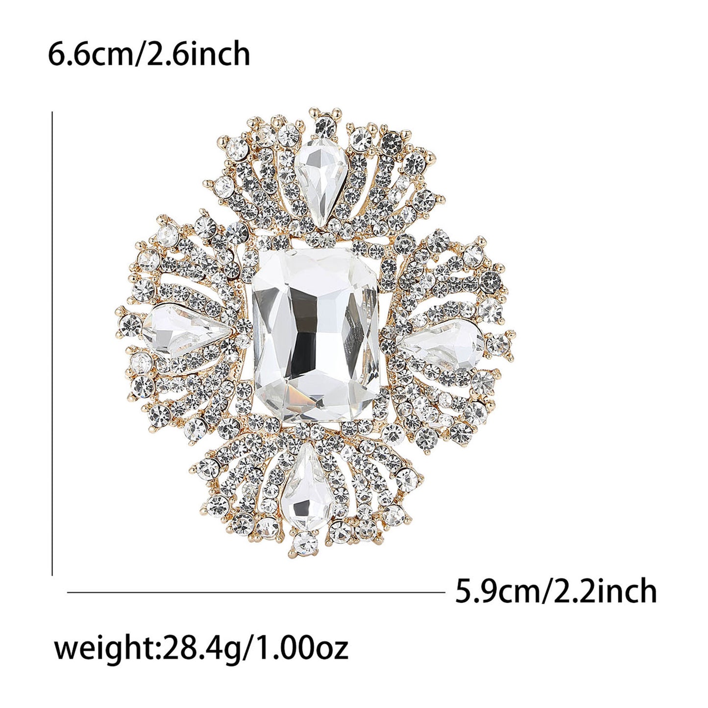 Luxury Alloy Crystal Brooch for Women Elegant Geometric Lapel Pin