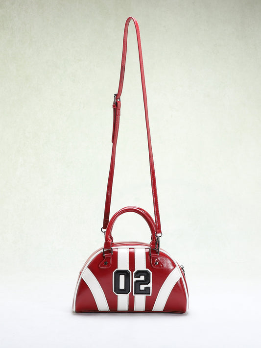 Bowling Bag for Women Trendy Colorblock PU Casual Crossbody