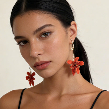 Earrings Metal Floral Statement Drop Vacation Style
