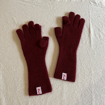 Knitted Wool Fingerless Gloves for Women