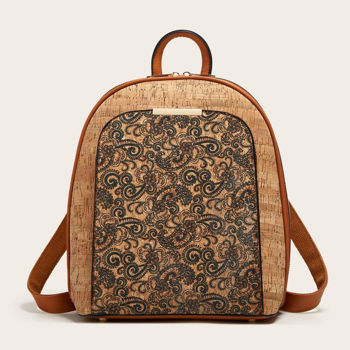 Printed Cork Backpack Waterproof Retro Style Women’s Travel Bag