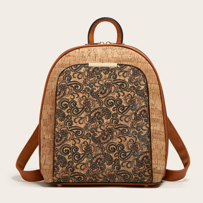 Printed Cork Backpack Waterproof Retro Style Women’s Travel Bag